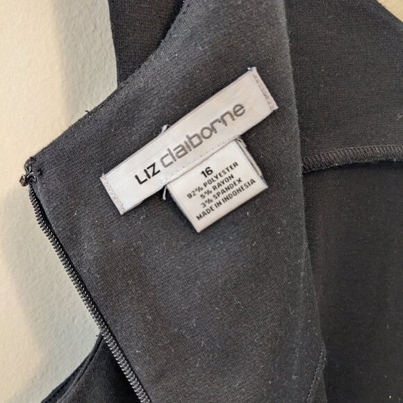 Liz Claiborne Black White Striped A Line Sleeveless Dress Size 16 Classic Career - Picture 5 of 11